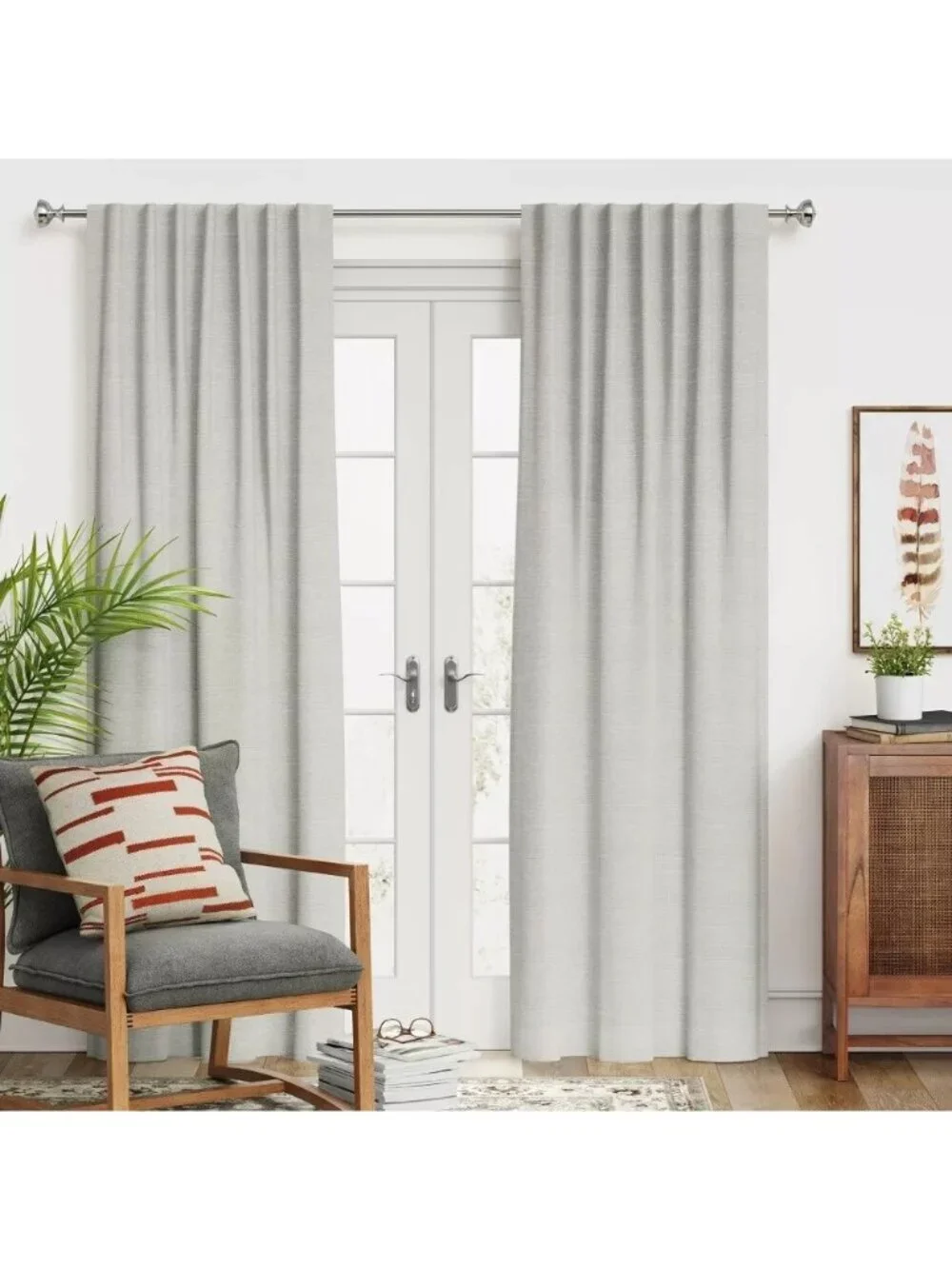 Threshold Light Gray Textural Overlay Single Blackout Curtain Panel 50